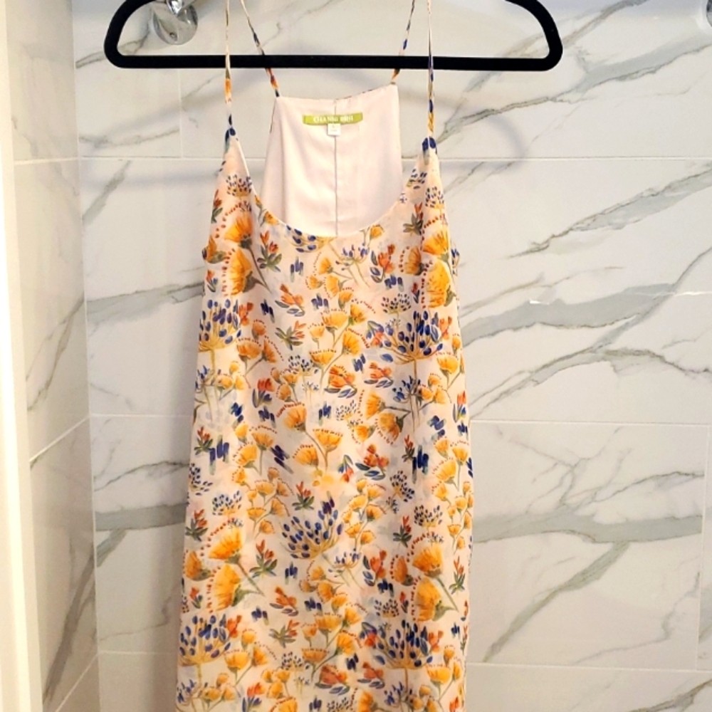 Gianni Bini Floral High-Low Dress in Cream, Yellow & Blue